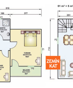 Kayseri Anahtar Teslim Prefabrik 105 mt 7 105metrekare iki katli prefabrik ev plani