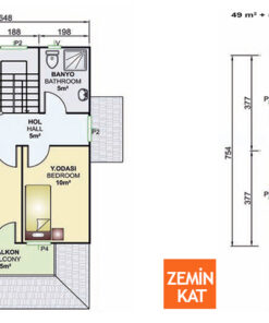 122metrekare iki katli prefabrik ev plani